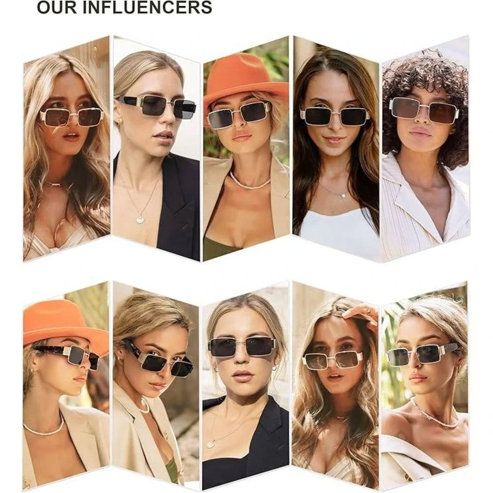 Rectangle Sunglasses Gold Frame Brown Lens Fashion Trendy Sun Glasses Street New